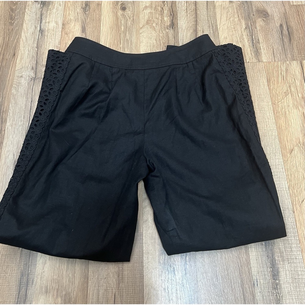 Talbots Petite Black Dress Pants Lace Trim Lined Cotton Linen Blend Sz 4 - Picture 4 of 12